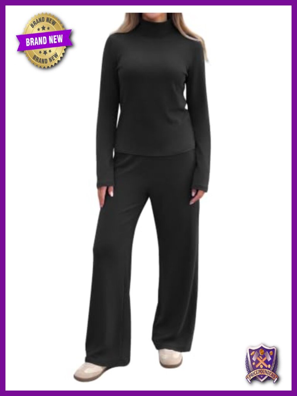 Women's Two Piece Lounge Set Mock Neck Wide Leg Pants Cozy Fall Matching